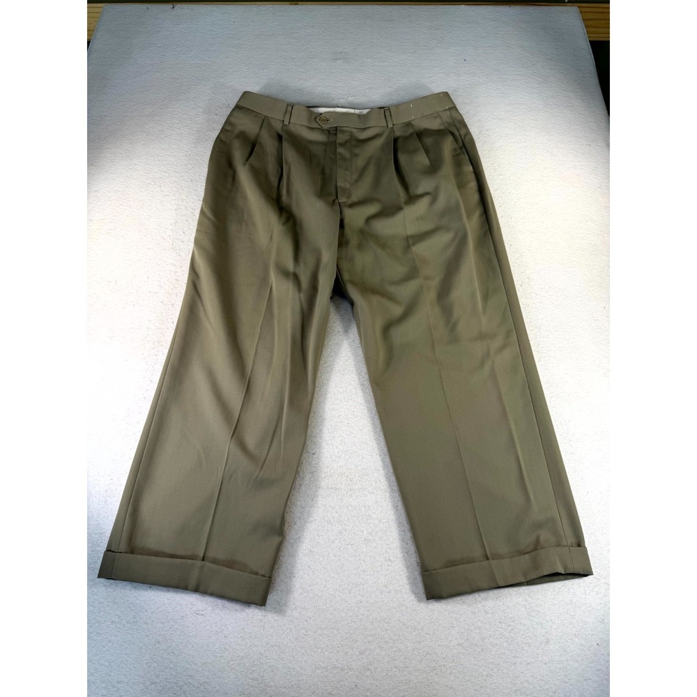 Louis Raphael Tailored Pants Mens 40 Green Straight Cuffed Hem Office Business